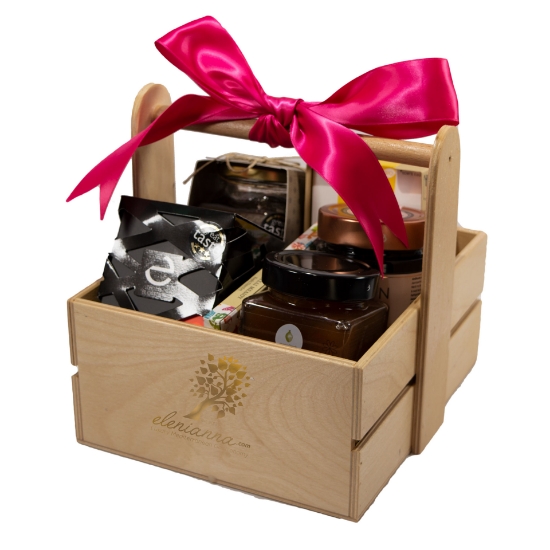 Premium Greek Breakfast Wooden Gift Basket