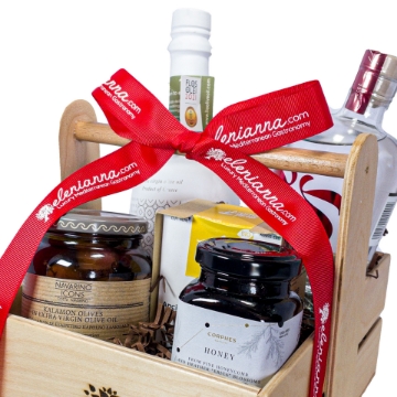 Greek Treasures  Wooden Gift Basket Greek Treasures  Wooden Gift Basket