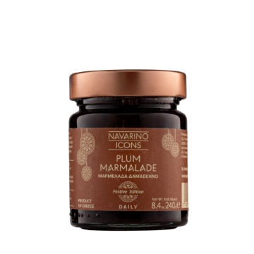 Navarino Icons Festive Plum Marmalade – Luxury Greek Jam Navarino Icons Festive Plum Marmalade 240g jar, a gourmet Greek jam, shown on a white background