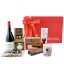 Contents of the Elenianna Luxury Greek Christmas Box, showing gourmet Greek food, Xinomavro wine, Ladolea EVOO, PDO pistachios, and the signature red gift box.