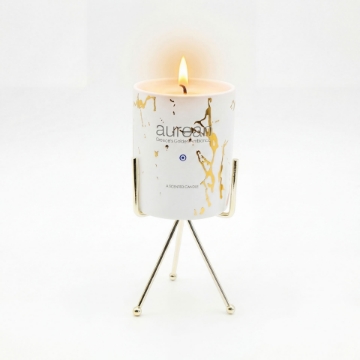 Aurean Pantheon Luxury Scented Candle 270g - Noble Elixir Oud & Amber | Hand-Poured Soy Wax in Reusable Marble-Finish Ceramic Vessel, 65-Hour Burn Time