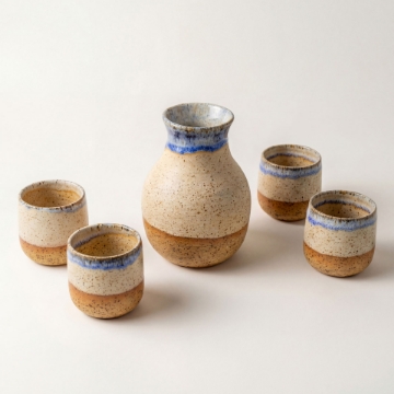 Handmade Ceramic Carafe & 4 Shot Glasses Set - Artisanal Stoneware