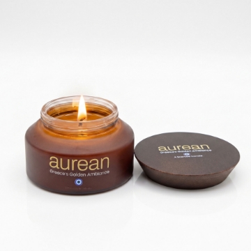 Aurean Gold Eternal Rose Olive Wax Candle - Powdery Rose, Violet & Iris, 200g | Vegan Plant-Based Wax, Hand-Poured in Greece, Frosted Amber Glass with Bamboo Lid