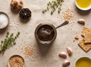 Samynthos Organic Tahini with Black Garlic 200g - Cold-Pressed on a clean ecommerce background