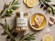 Hellas Meze White Tuna in Olive Oil 190g - Thunnus alalunga on a clean ecommerce background