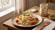 Hellas Meze White Tuna in Olive Oil 190g - Thunnus alalunga on a clean ecommerce background